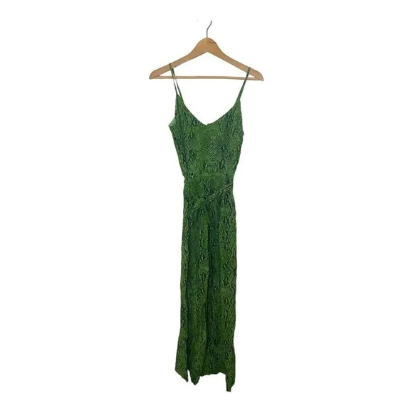 L'AGENCE Pants - L’Agence Jaelyn Green Silk Animal Print Cropped Wide Leg Jumpsuit Size 2